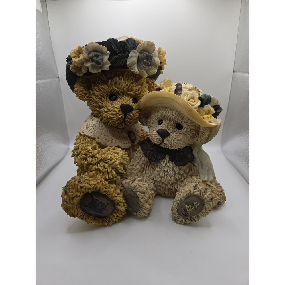 Large Teddy Bear Resin 10" Tall Mom & Daughter Figurine. Sm Chips See Pics‎